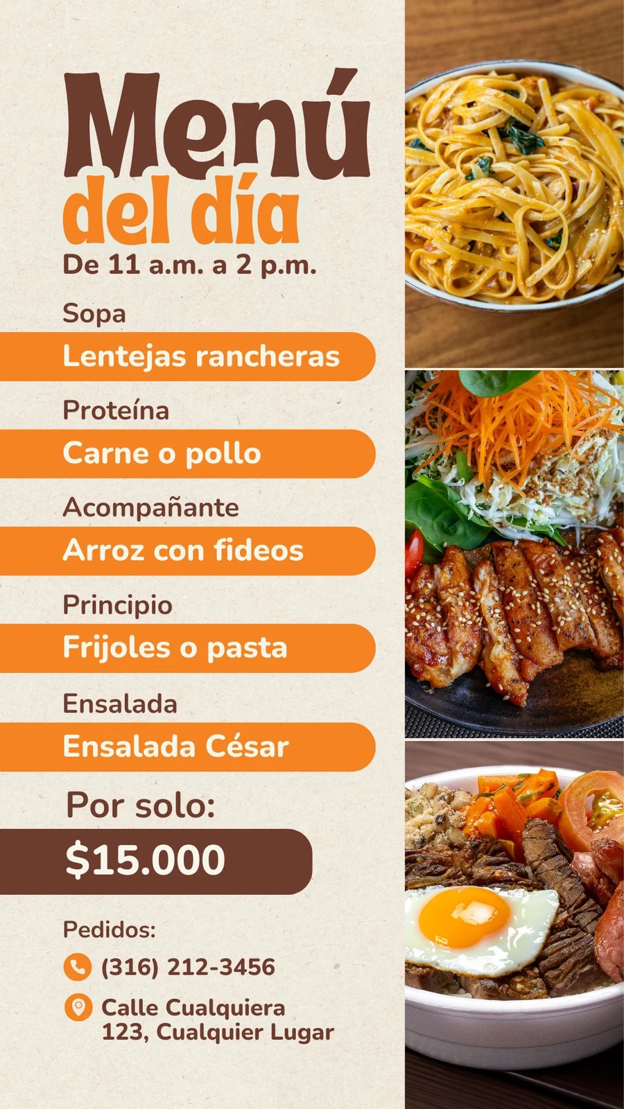 Pieza de menú del día para pantalla vertical, entregada por Studio Reset